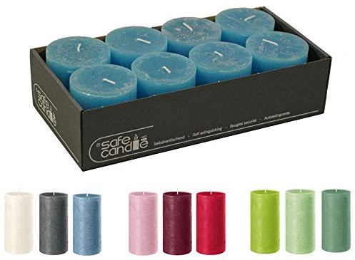 Rustikale Stumpenkerzen – 8 Stück - Wachskerzen/Rustickerzen/Adventskerzen Weihnachten (Türkis, Klein: Höhe 8cm / Ø 7cm)