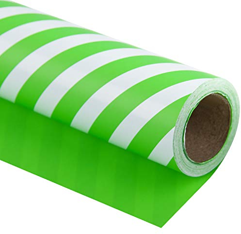 WRAPAHOLIC Geschenkpapier, 76,2 cm, wendbar, Grün, Jumbo-Rolle, Grün und Streifen, für Geburtstag, Urlaub, Hochzeit, Babyparty, 76,2 x 10,1 m