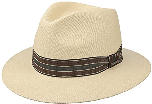 Stetson Durmand Fedora Panamahut Naturfarbener Bogart Stil Eleganter Hut UV Schutz Handgefertigt in Ecuador Herren Frühjahr Sommer Natur XL (60-61 cm)