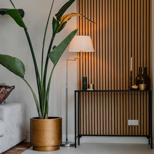 Qazqa - Modern Stehlampe aus Stahl I Silber I nickel matt mit weißem Schirm und verstellbarem Arm - Ladas Deluxe I Wohnzimmer I Schlafzimmer - Textil Rund - LED geeignet E27