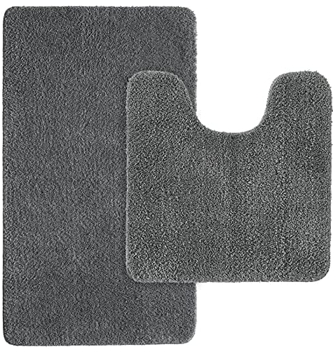 MIULEE Badematte Duschvorleger Badvorleger Flur 2er Set rutschfest Matte Teppiche Badteppich Badezimmerteppich Waschbar Saugfähig für Bad Wohnzimmer 50x80 cm und 50x50 cm mit Ausschnitt Grau