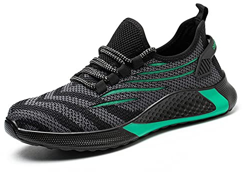 KTDYG Sicherheitsschuhe Herren Damen Arbeitsschuhe Leicht Sportlich Schutzschuhe Stahlkappe Sneaker, Grün, EU 40