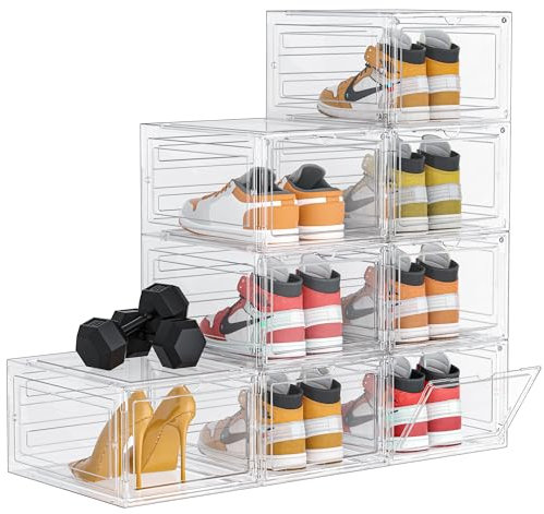 HOMIDEC Schuhaufbewahrung, Schuh-Organizer, transparente Hartplastik-Schuhbox, Schuhkartons aus transparentem Kunststoff, stapelbar, Schuhboxen mit Deckel für Größe 47, 8 Stück