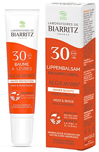 Laboratoires de Biarritz - Lippenbalsam Meer und Berge LSF30 ALGA MARIS® Bio-zertifiziert - Schützt und hydriert - Lang anhaltender Schutz - 15 ml