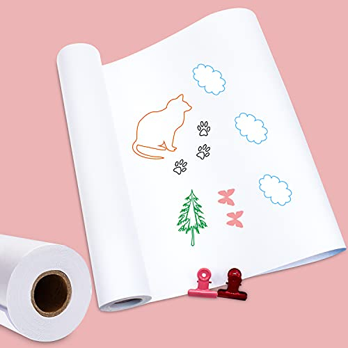 Malpapier Rolle 30cm*15m Zeichenpapier Weiß Papierrolle Skizzenpapier Rolle Kinder Skizzenrolle Kunst Handwerk Malpapier für Studenten Malen mit 2 Klammerns