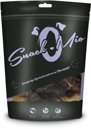 SnackOMio – Premium Hundesnack – knusprige Kaninchenohren an Pferdefilet, getreidefrei, 1er Pack (1 x 70g)
