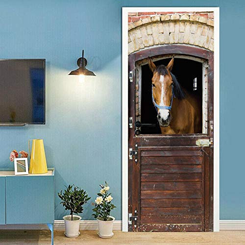 VIRANDA Türtapete 3D Selbstklebend TürPoster - Pferd - Fototapete Türfolie Abnehmbar Wandtapete Wohnzimmer PVC Wasserdichte Schlafzimmer Türaufkleber 77 x 200 cm