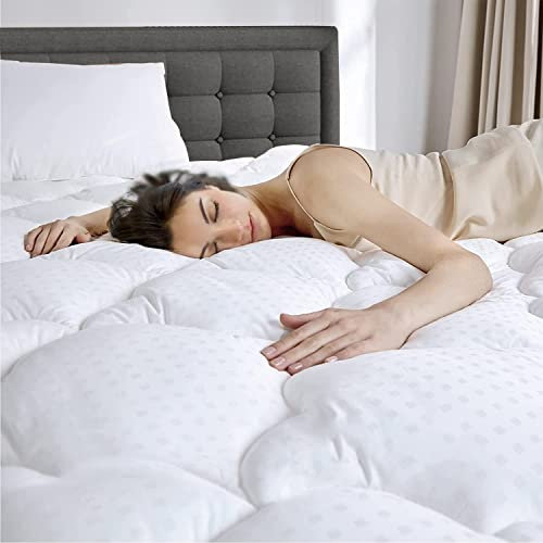 DUANDUAN Surmatelas 160 x 200 cm, sur Matelas 2 Personnes avec Extensible Grande Bonnet 38cm, Protège-Matelas matelassé en Microfibre Respirant,Blanc