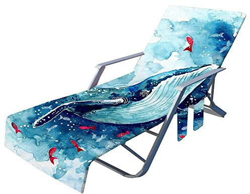 Highdi Sun Lounger Towels with Pockets, Beach Sunbed Towels, Beach Chair Cover Towel, Chaise Lounge Towel Cover, Lounger Mate Beach Towel for Garden Pool (75x210cm,red fish)