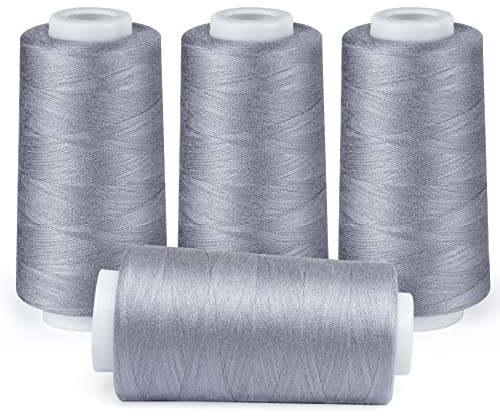 ilauke 4 x 3000 Meter Overlock-Garnspulen aus Polyester, Grau, 4 Stück