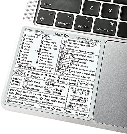 Synerlogic Adesivi per tastiera Mac OS, adesivi per tastiera Mac OS, in vinile trasparente, senza residui, adesivi per MacBook, per MacBook Air e Pro da 13-16 pollici (bianco, 2 pezzi)