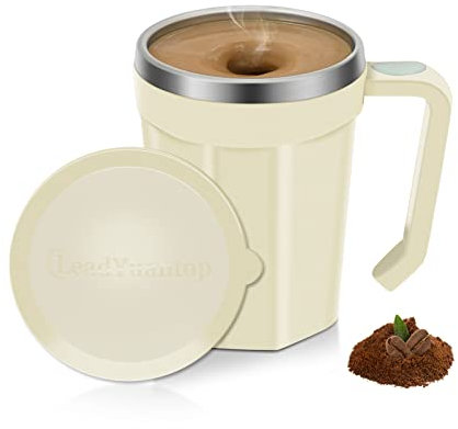 LeadYuantop Self Stirring Coffee Mug, 18 oz Automatic Magnetic Electric Mixing Cup Stainless Steel Travel Cup for Coffee, Chocolate, Milk, Tea, Office, Home, Kitchen (White)