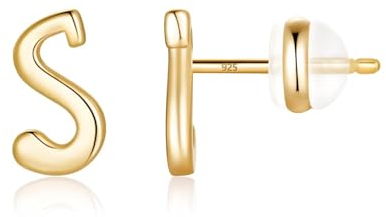 TINGN Ohrstecker Ohrringe Silber 925 Mädchen Kinder, S Buchstaben Medizinische Ohrstecker Gold Ohrschmuck für Kleine Mädchen Tochter Kinder Muttertag Geburtstag Geschenke für Frauen Herren