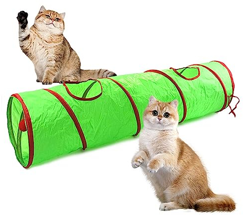 Katzentunnel mit Spielball Faltbarer Tunnel Interaktive Peek a Boo Cat Tube Spielzeug Spaßball und 2 Guckloch
