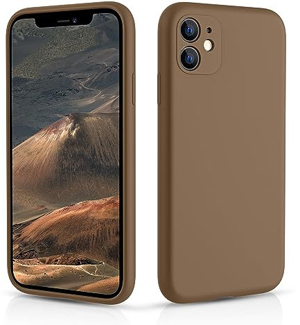 CALOOP Slim-Fit for iPhone 11 Case,Skin Soft Liquid Silicone,Sturdy Hard Frame Shockproof Cover with Anti-Scratch Microfiber Lining,Full Protection for Screen and Lens,6.1 inch(Light Brown)