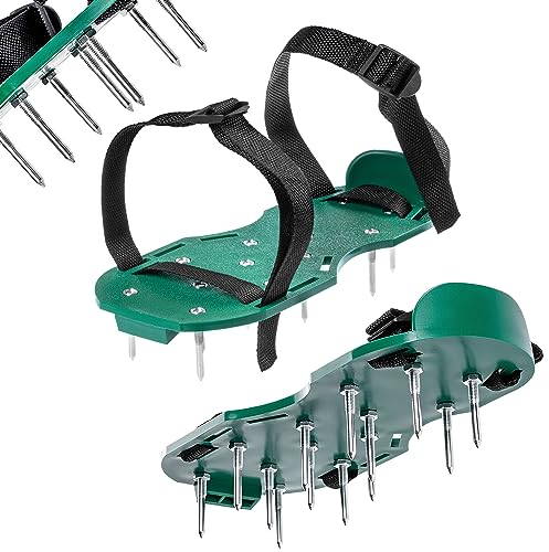 KADAX Scarpe per ventilatori da prato, scarpe per unghie con chiodo da 13 cm, scarificatore in materiali di alta qualità, aeratore per scarpe da giardino (verde)