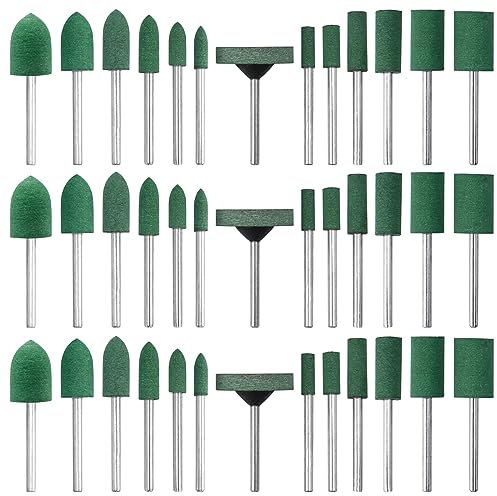 Mesee 39Pcs Rubber Polishing Bits Assorted Grinding Head Buffing Wheel 13 Sizes Buffer Abrasive Bits 3mm Mandrel Bullet Cylinder Disc Shaped Polishing Burrs Bit Kit for Dremel Rotary Tools - Green