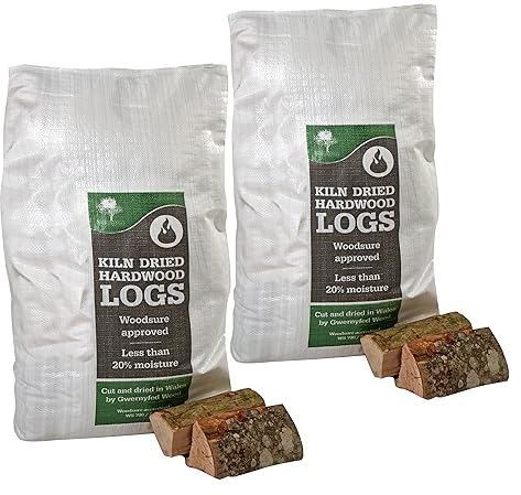 Premium Kiln-Dried Hardwood Logs - 2 x 60L Sack 23.5cm Long | WoodSure Approved | Ideal for Fireplaces, Wood Burners, Stoves, Pizza Ovens, Camp Fires and Chimineas (2 x 60L Sacks)