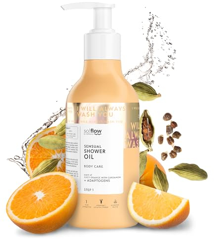 So!Flow Duschgel Damen Strahlendes Glow Duschöl mit saftiger Orange & Kardamom, vermischt mit Citrus Aurantium Amara Blütenextrakt für erfrischte Haut Duschgel Naturkosmetik Duschbad Damen