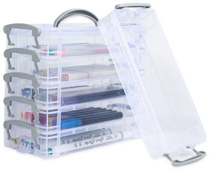 Kaizuca 6 Piece Stackable Transparent Pen Box,Office Supplies Storage Desk Organizer, Stationery Painting Pens Watercolor Pen Drawing Storage Box with Lid