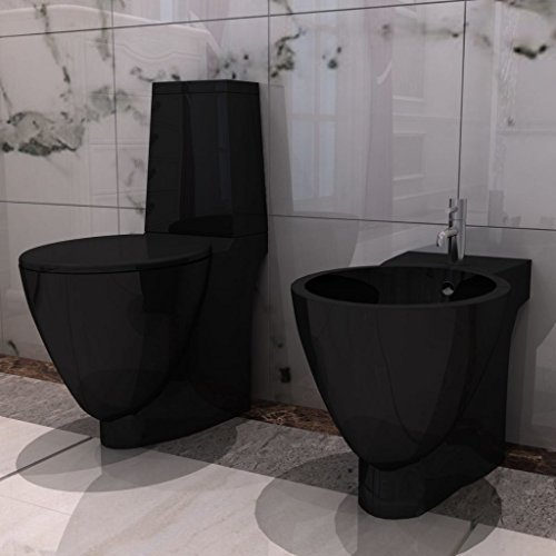 ShCuShan Set Toilette e Bidè in Ceramica Nero,Sanitari Filomuro Vaso WC E Bidet In Ceramica Filo Muro Filo Parete Design Moderno Con Copriwater Chiusura Soft Close Chiusura Rallentata