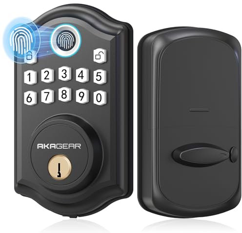 AkaGear DS10 Fingerprint Door Lock - Keyless Entry, Biometric Keypad Deadbolt, Smart Door Lock, Matte Black