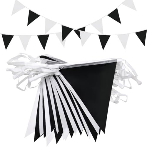 Topeedy 20M Black and White Bunting Banner Party Decoration,52pcs Reusable Black Pennant for Birthday Weeding Party Baby Shower Home or Garden Triangle Flags