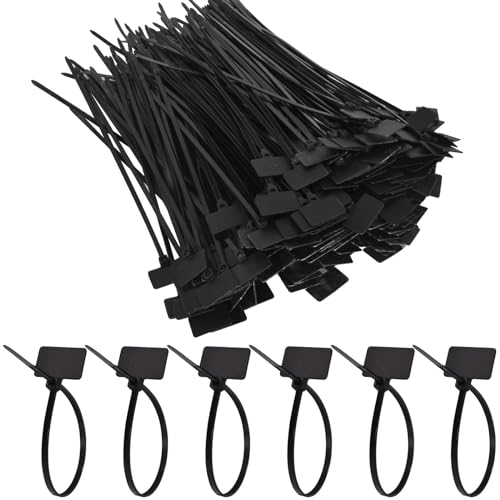 Zimoer Fascetta di Plastica, 250 Pezzi, Nylon, Regolabile con Area Etichetta, Black