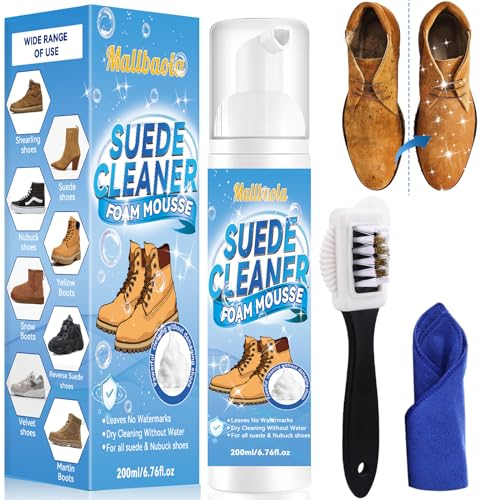 Mallbaola Suede and Nubuck Cleaner, 200ml Suede Shoe Cleaner with Brush, Trainer Cleaner for Remove Dirt & Stains, Shoe Cleaner for White Shoes, Knit, Boots, Trainer, Sneaker, Leather, Nubuck (Blue)