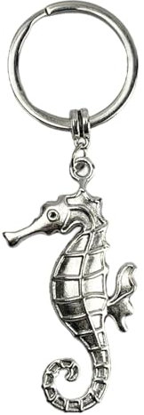 Porte-clés hippocampe argenté - Porte-clés hippocampe en sable - Accessoire pour clés amoureux des hippocampes, de la faune marine, des animaux de l'océan, etc. - Porte-clés unisexe homme et femme,