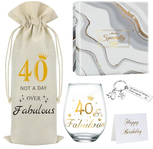 DEARLIVES 40th Birthday Wine Glasses, Personalised 40th Presents, Gold Wine Glass Gifts, 17 Oz Bottle Bags