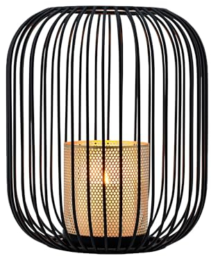 Marrakesch Boho Deko Aesthetic Windlichter Metall Draht 21 cm schwarz klein | Windlicht Teelichthalter Tesour als Gartendeko & Wohnzimmer Tisch Deko | Exquisite Kerzenständer für Teelichter