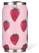 LES ARTISTES Paris A-4343, Canette isotherme, 280 ml, Gourde isotherme sans BPA, Réutilisable, Bec verseur rabattable avec paille, Acier Inoxydable, Design Strawberry