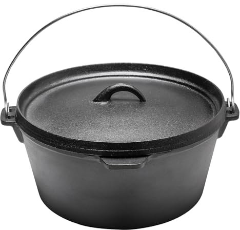 Warmiehomy Cocotte en fonte pré-enduite de 6 L avec couvercle, faitout pour le camping, la cuisine et la pâtisserie
