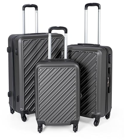 HEYO Hartschalenkoffer Reisekoffer mit Rollen Koffer & Trolleys mit Zahlenschloss Teleskopgriff (Grau, 3er Set: M, L, XL)