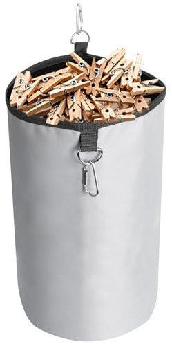 AiQInu Panier Pince à Linge, Noir Anti-poussière avec Mousqueton Suspendu, Rangement pour 200 épingles à Linge, Organisateur d'épingles à Linge pour l'intérieur et l'extérieur(Gris)