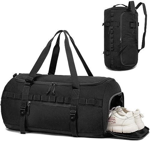 TAIHOYIN Sporttasche & Reisetasche 60L Groß Trainingstasche Herren Damen mit Schuhfach & Rucksack-Funktion Leichte Wasserdicht Fitnesstasche Sport Gymtasche für Weekender Reisen, Schwarz