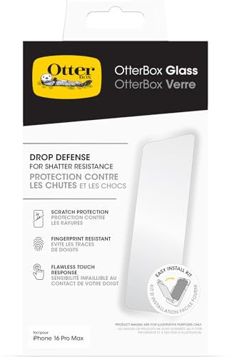 OtterBox Glass Screen Protector for iPhone 16 Pro Max, Tempered Glass, Scratch Protection, Drop Defense for Shatter Protection, Non-Retail Packaging