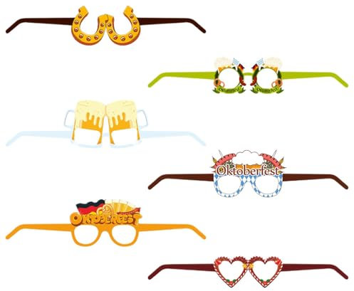 Dekorative Gläser für Oktoberfest, 6 Biergläser – Papiergläser lustig, Foto-Requisiten, Gläser für Kinder und Erwachsene, deutsches Bierfest