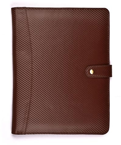 LEATHER VILLAGE Portfolio Professional Organizer – Carbon Fiber Leather Padfolio Resume Folder for A4 Letter Pad with Pen Holder, Business Card Slots & Writing Pad – Ideal for Men & Women - Brown