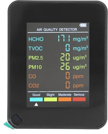 Monitor de Calidad del Aire, CO2 TVOC HCHO PM2.5 PM10 Probador de Calidad del Aire Interior para el Hogar, con Retroiluminación LCD, Recargable por USB (BLACK)