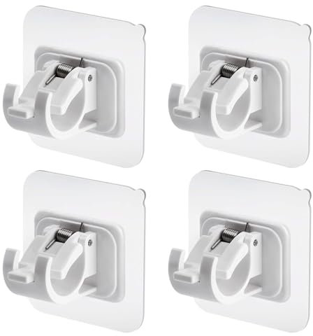 4Pcs Self Adhesive Curtain Rod Bracket No Drill Drapery Hook Holder Fixing Rod Holder Curtain Pole Wall Bracket Towel Rod Hook Home Bathroom Kitchen Hotel Towel Clothes Hanging (white)