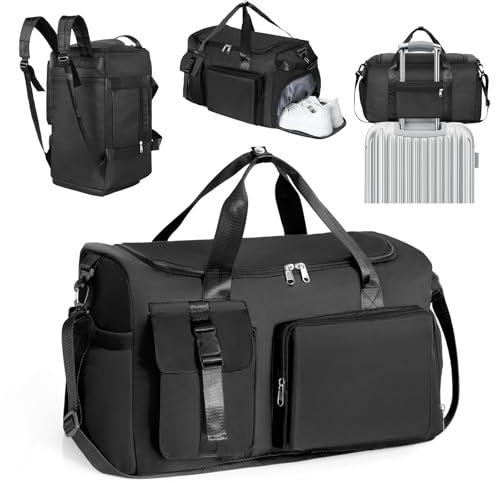 Cozary Sac de Sport Homme Femme - 42L Grande Capacité Sac de Voyage - Tissu Oxford Imperméable - Sac 3-en-1 -Compartiments Multiples - pour Sport Voyage Affaires - Noir