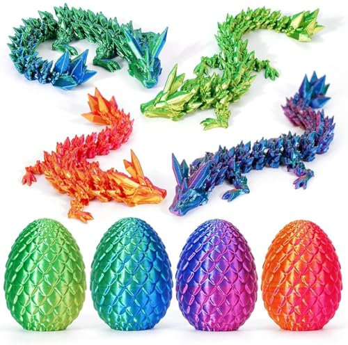 4er Set Miniatur 3D Drache Im Ei Drachenei Mit Drache - Geheimnisvolle Drache 3D Druck, Ostern Überraschungs Drachen Figuren, Realistische Ewegliche Gelenke Dragon Eggs Spielzeug Überraschung