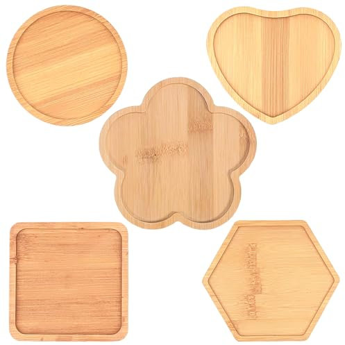 Guyode 5 Pièces Dessous de Verre Bois, Dessous de Tasse, sous Verres en Bois pour Boissons, Dessous de Bougie, Bambou Dessous Réutilisables Ronds pour Boissons Bière Verres Tasses Bougies