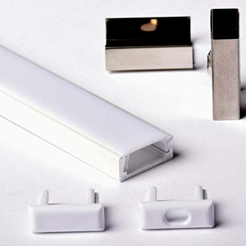 AFTERTECH 1metro 1506B 15x6mm Profilo Alluminio Bianco Piatto con Copertura 1m Per Strisce Strip LED Barra Rigida 1MT + Cover Bianca (1x 1m 1506B milk)