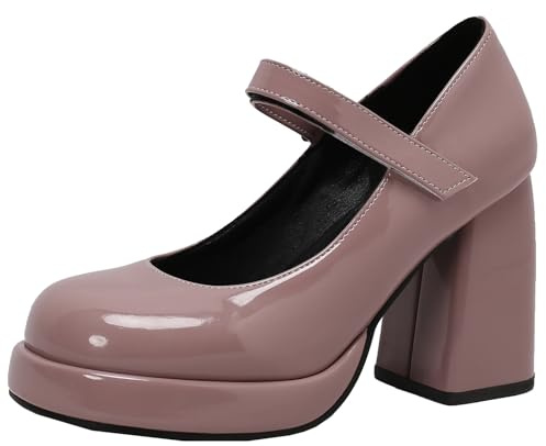 XIEPP Elegante décolleté da donna con punta rotonda e tacco a plateau con tacco a blocco Mary Jane Scarpe per feste, Lilla, 39 EU