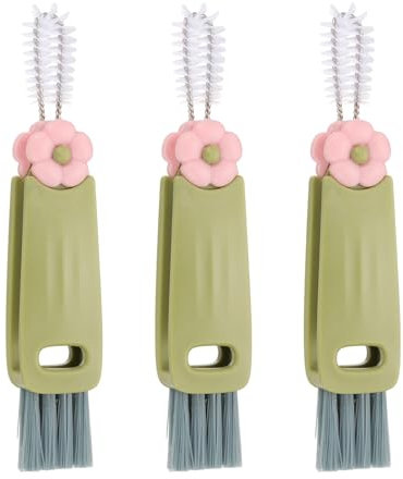 sourcing map 3pcs Cup Lid Cleaning Brush, Water Bottle Cleaner Brush with Flower Pattern, for Tight Spaces, Bottle Gap Green