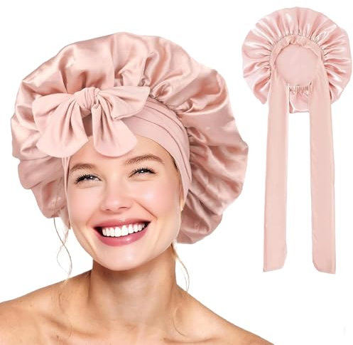 OYIWINMI Haar Haube Zum Schlafen rosa große Größe Polyester Haarhaube für die Nacht weiche Haarpflege Haube mit elastischem Band verstellbar für Frauen und Mädchen