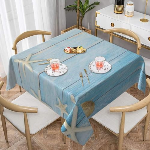YOFIEN Maritimes Vintage-Tischtuch mit Seesternen, quadratisch, 139,7 x 139,7 cm, wasserdicht, staubdicht